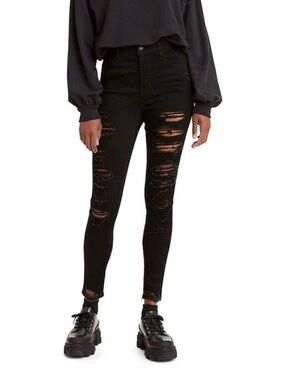 Levis 720 High Rise Super Skinny Jeans Black Distressed Size 28 Stretch NEW